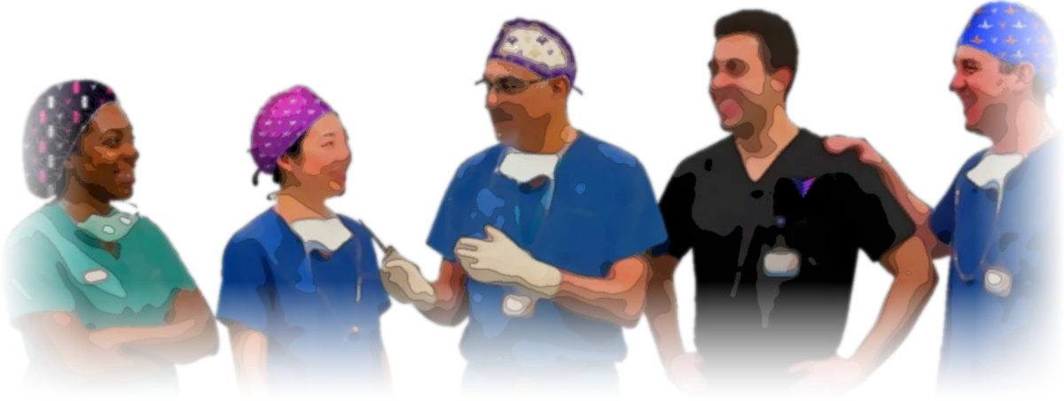 An illustration of a clinical team in scrubs, one wearing Vertevance